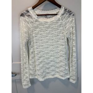 MUDD All Over Lace Long Sleeve Top Size L Cream Ivory Y2K Boho Cottagecore Layer